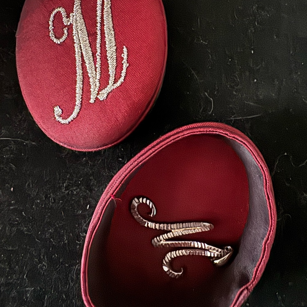 Sterling silver M charm with monogramed Red Jewelry Box